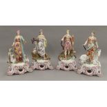 Four porcelain figures representing the Seasons, possibly Meissen. The largest 27 cm high.