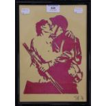 Polish Kiss, signed SB, framed and glazed. 19.5 x 28.5 cm.