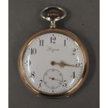 A silver Longines pocket watch. 4.5 cm diameter.