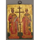 An 18th/19th century hand painted Russian icon of Saint Constantine and Saint Helena. 20 x 27 cm.