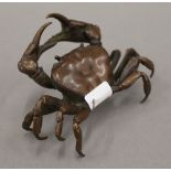 A large bronze model of a crab. 10.5 cm wide.