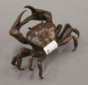 A large bronze model of a crab. 10.5 cm wide.