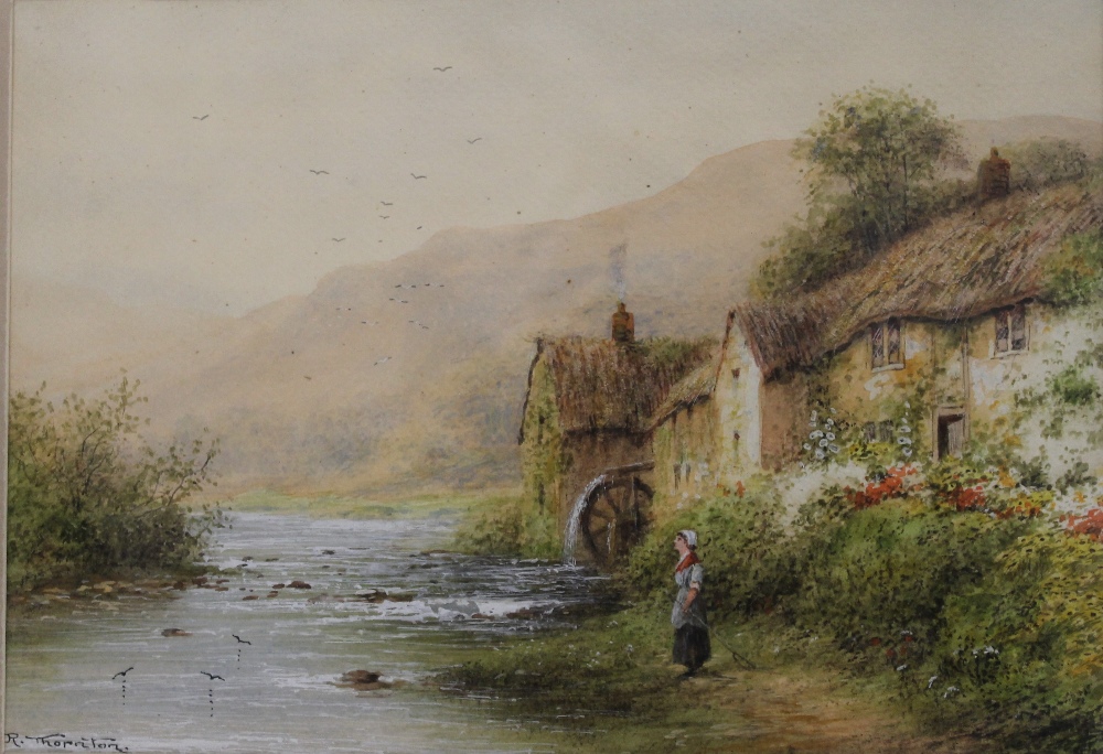 R THORNTON, a pair of watercolours, Rural Scenes, framed and glazed. Each 24.5 x 17 cm. - Image 4 of 5