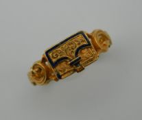 A 19th century unmarked gold mourning ring. Ring size Q/R. 3.2 grammes.