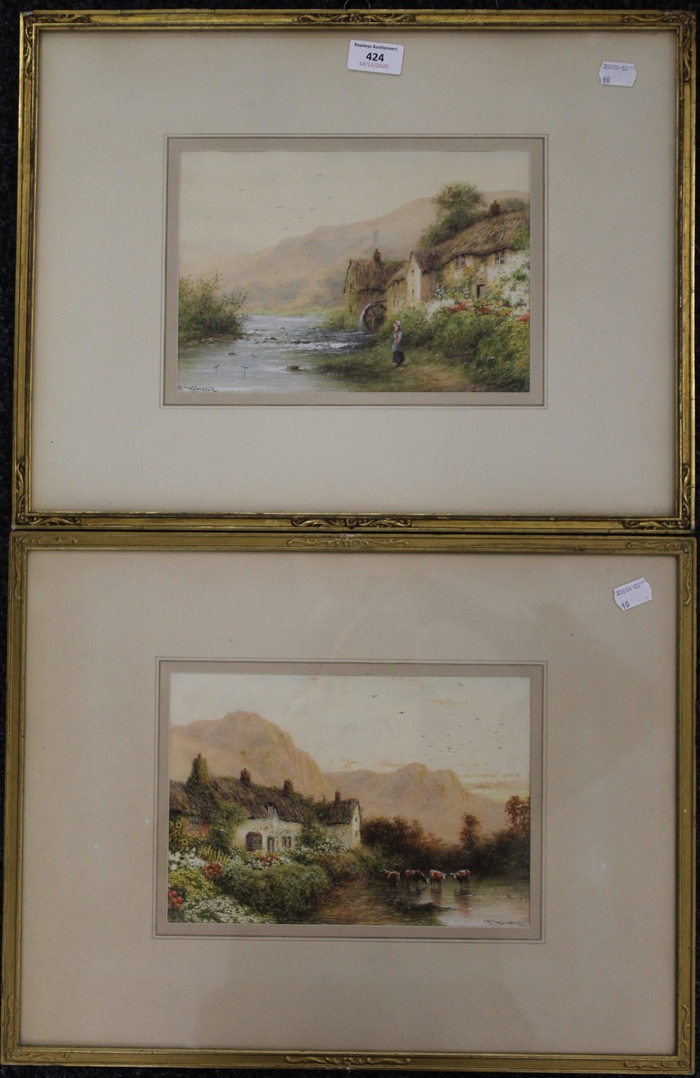 R THORNTON, a pair of watercolours, Rural Scenes, framed and glazed. Each 24.5 x 17 cm.