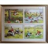 A set of twelve HARRY B NEILSON Fox Hunting cartoons, housed across three frames.