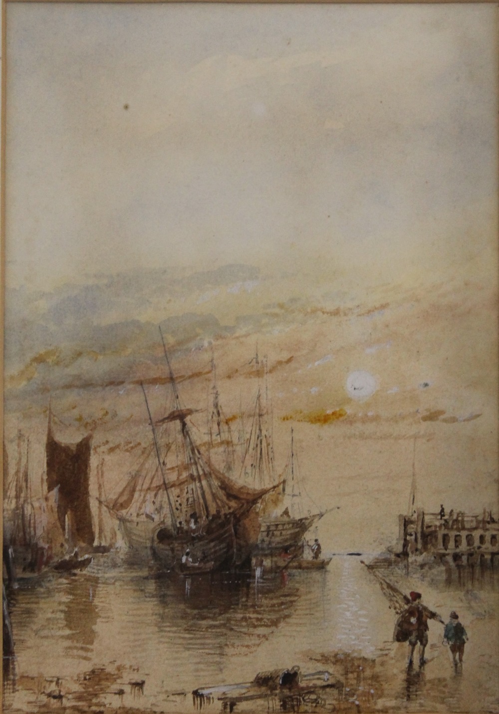 Boats on a Beach and a Harbour Scene, watercolours, both signed with initials J. - Image 2 of 3