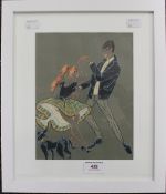 A mid-20th century fashion print, framed and glazed. 17 x 22 cm.