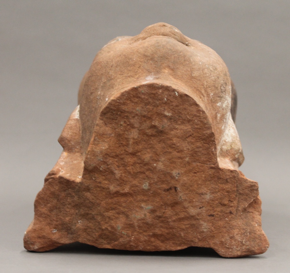 A Chinese carved stone head, possibly Ming. 35 cm high. - Image 6 of 6