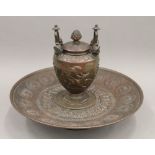 A Grand Tour bronze inkwell. 17 cm high.