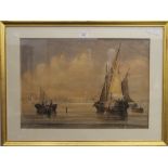 A Victorian watercolour, A Calm Off Liverpool, indistinctly signed,