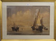 A Victorian watercolour, A Calm Off Liverpool, indistinctly signed,