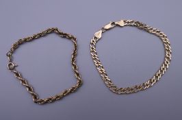 Two 9 ct gold bracelets. 8.1 grammes.