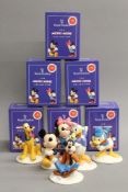 A collection of six boxed Royal Doulton porcelain figurines, The Mickey Mouse Collection,