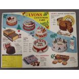 A vintage Palethorpes advertising poster and a Lyons advertising showcard. The latter 42 cm wide.