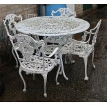 A modern white painted patio set.