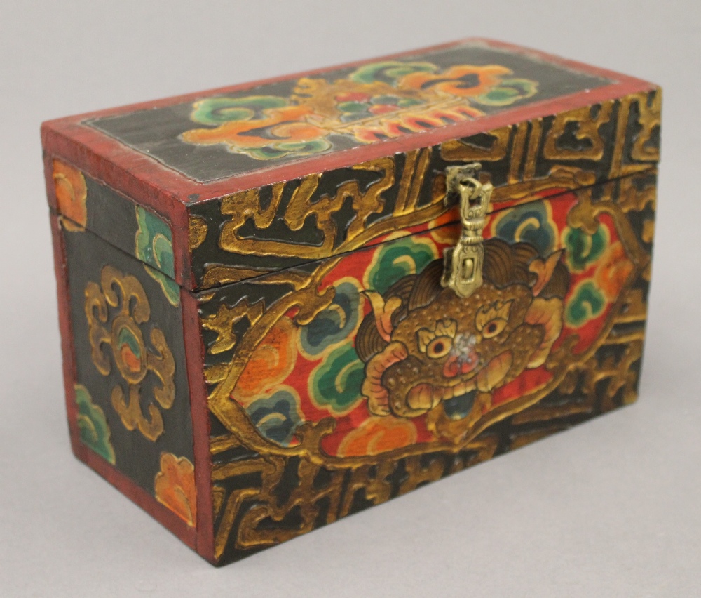 A hand painted Tibetan box. 23 cm wide. - Image 3 of 6