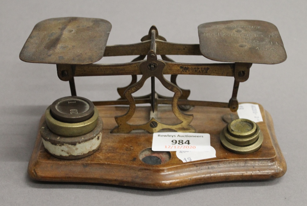 A set of Victorian postal scales and two leather cased tape measures. The former 16 cm wide. - Image 2 of 8