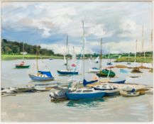 HENRIETTA CHARTERIS (20th/21st century) Suffolk Artist, The Boats, oil on board, framed. 48.5 x 38.