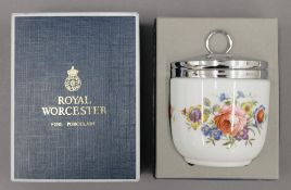 A Royal Worcester jam pot and a Royal Worcester box and cover, both boxed.