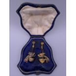 A pair of Victorian unmarked birds in nest earrings, in original fitted box. 3.5 cm high.