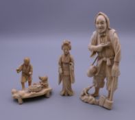 Three 19th century Japanese ivory okimonos. The largest 13 cm high.