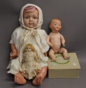 Two bisque headed dolls, one by Armand Marseille; together with a celluloid doll.