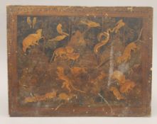 An 18th/19th century Persian painting on board depicting various jungle animals,