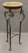 After the Antique, a bronze and iron stand with marble basin. 103.5 cm high.