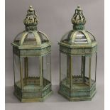 A pair of green lanterns. 62 cm high.