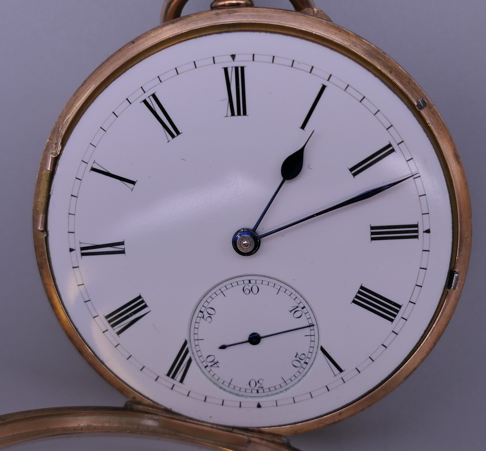 A 9 ct gold pocket watch. 4.5 cm diameter. 82.1 grammes total weight. - Image 5 of 8