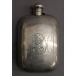 A sterling silver hip flask. 15 cm high. 5.2 troy ounces.