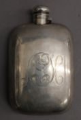 A sterling silver hip flask. 15 cm high. 5.2 troy ounces.