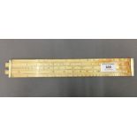 A 19th century ivory slide rule, inscribed 'J Long, 20 Little Tower Street London'. 32.5 cm long.