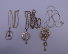 A 9 ct gold peridot pendant on chain, a 9 ct gold garnet pendant on chain (6.