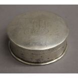 A Chinese round silver box. 9 cm diameter. 7.2 troy ounces.