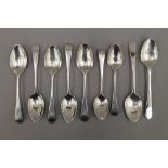 Nine Old English pattern teaspoons, hallmarked London 1805-1812,