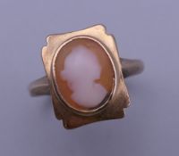 A Victorian rose gold cameo ring. Ring size L. 2.8 grammes total weight.