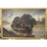 A Victorian oil painting, Boat on a River, signed W T Mallow and dated 91, framed. 90 x 60 cm.
