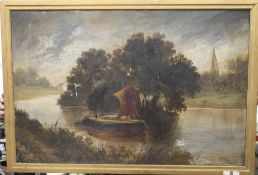 A Victorian oil painting, Boat on a River, signed W T Mallow and dated 91, framed. 90 x 60 cm.