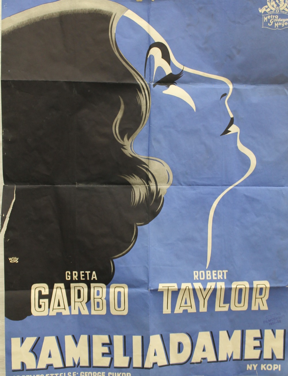 A 1950s Danish film poster, entitled Kameliadamen, starring Greta Garbo and Robert Taylor. 61.
