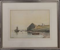 C F SHUCK, Boats on the Shoreline, watercolour, signed, framed and glazed. 36 x 25.5 cm.