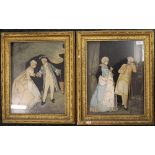 A pair of 19th century style gilt framed card and fabric fashion collages,