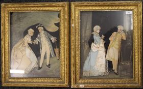 A pair of 19th century style gilt framed card and fabric fashion collages,