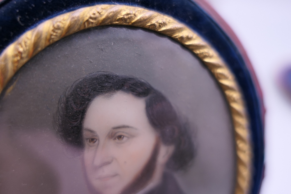 A cased 19th century miniature portrait of a bearded gentleman. 7.5 cm high. - Image 6 of 8