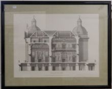 Four framed architectural prints. The largest 73 cm wide.