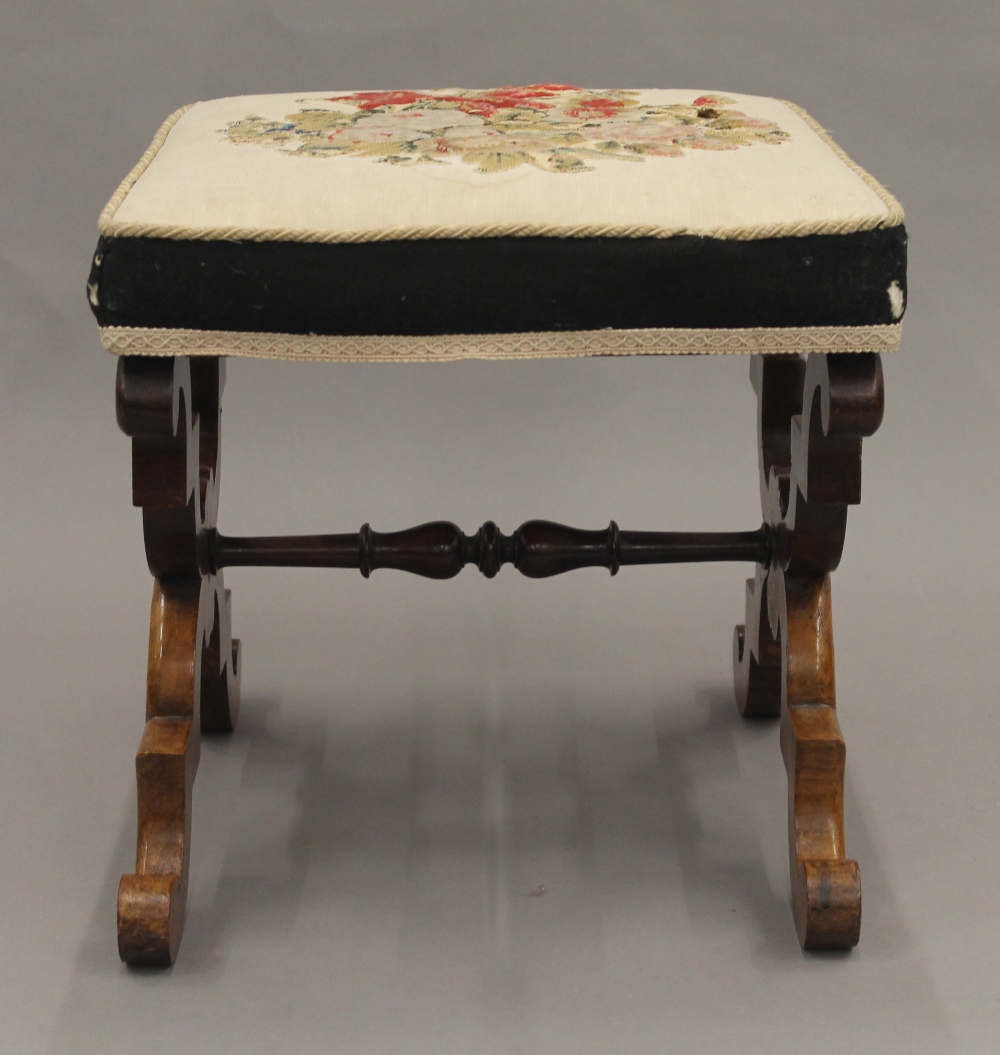 A matched pair of Victorian tapestry covered rosewood x-frame stools. - Image 11 of 13