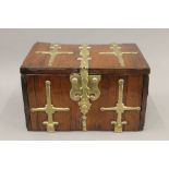 A 17th/18th century, possibly Indo-Portuguese brass bound box. 34.5 cm wide.