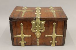 A 17th/18th century, possibly Indo-Portuguese brass bound box. 34.5 cm wide.