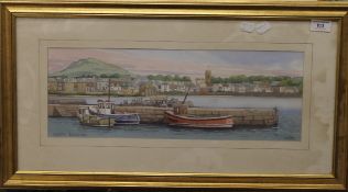 North Berwick, watercolour, signed Lockey, framed and glazed. 47.5 x 17.5 cm.